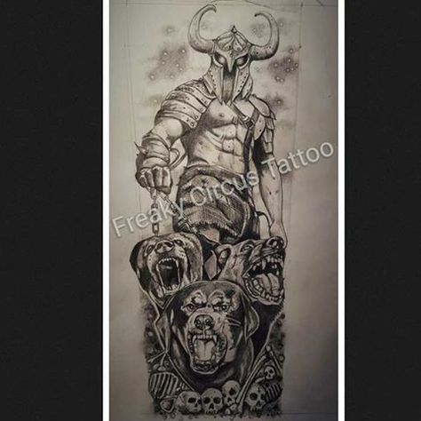 Hades And Cerberus Tattoo, Cerberus Tattoo, Hercules Tattoo, Hades Tattoo, Gladiator Tattoo, Predator Alien Art, Pitbull Art, Evil Tattoos, Greek Mythology Tattoos