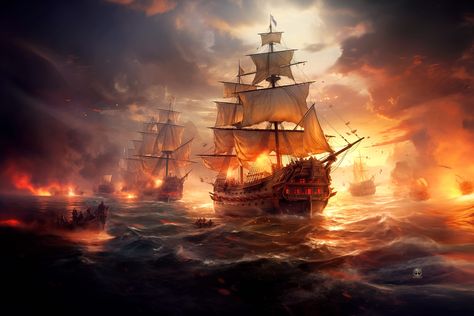 Exquisite! Captivating! Elevate your style with The Battle Horizon: Napoleonic Naval Galleons | Digital Art, Explosive Historical Sea Battle, Nautical Decor, IMAGION Exclusive, available for a limited time at the incredible price of €25.30 #DigitalWarfare #ImagionExclusive #MaritimeArt #SeaBattleScene #NapoleonicArt #NauticalDrama #HistoricalDecor #NavalBattles #WarshipFleet #CollectiblePrint Naval Battle, Pirate Ship Art, Sea Battle, Maritime Art, Ship Paintings, Pirate Ship, Ship Art, Nautical Decor, The Battle