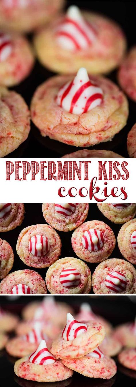 Peppermint Kiss Cookies, Easy Holiday Cookies, Cookie Recipes For Kids, Peppermint Sugar Cookies, Quick Cookies, Easy Christmas Cookie Recipes, Toffee Cookies, Christmas Kiss, Kiss Cookies