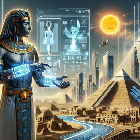 Egyptian Futuristic, Post Apocalyptic City, Kemetic Spirituality, Egypt Concept Art, Alien Artwork, American Indian History, Ancient Egyptian Gods, Egyptian Symbols, Fantasy City