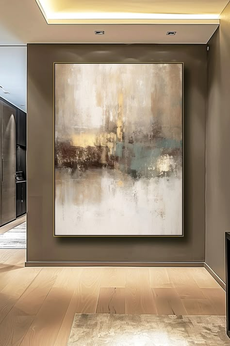 Original handmade beige abstract painting with textured brushstrokes in neutral tones, gold accents, and teal highlights Textured Artwork, Minimalist Wall, Abstract Wall, Minimalist Wall Art, Neutral Tones, Art Original, Abstract Art Painting, Abstract Wall Art, Decor Styles