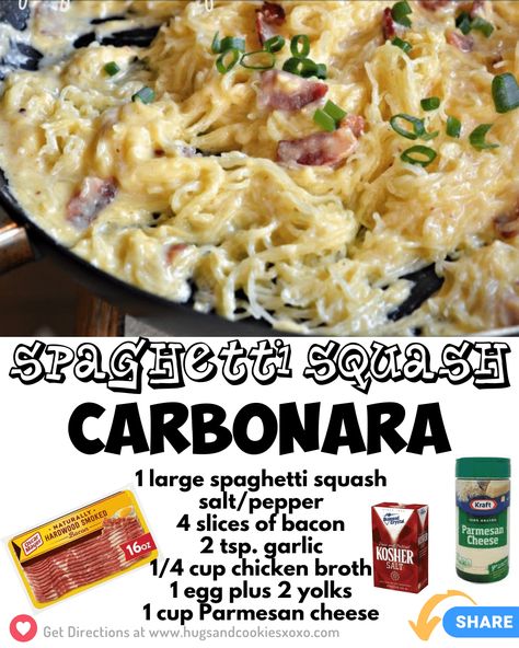 Spaghetti Squash Pancakes, Squash Grilled, Spaghetti Squash Shrimp, Spaghetti Squash Carbonara, Squash Carbonara, Squash Pancakes, Carbonara Ingredients, Carbonara Sauce, Lean And Green Meals