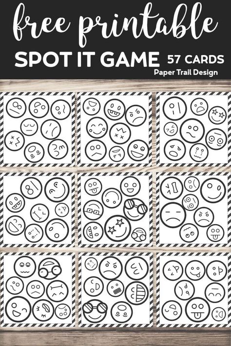 Emoji Spot it game free printable. Also called dobble, this emoticon game is a fun game to play with kids of all ages. Also makes a great inexpensive gift. #papertraildesign I Spy Emoji, Emoji Games For Kids, Spot It Game Printable Free, Coloring Games, Emoji Game, Boredom Busters For Kids, Games To Play With Kids, Printable Games For Kids, Printable Board Games