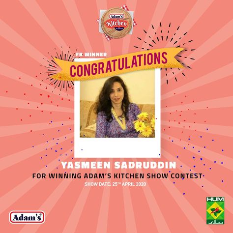 Congratulations to our winner from the Adam’s Kitchen Contest. Thanks to all those who participated. The contest is for all the upcoming episodes as well so keep on participating for a chance to win.  #AdamsMilkFoods #EatReal #AdamsKitchen Congratulations Social Media Design, Selfie Contest Poster Design, Winner Social Media Post, Contest Winner Poster, Winner Announcement Design, Winner Announcement Poster, Congratulations Poster Design, Winner Post, Photo Poster Design