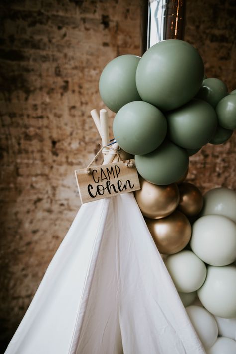 Happy Camper Balloon Arch, One Happy Camper First Birthday Balloons, Camping Balloon Garland, One Happy Camper Balloon Arch, One Happy Camper Backdrop, Happy Camper 1st Birthday, One Happy Camper First Birthday, Camping Baby Shower Theme, Happy Camper Birthday Party