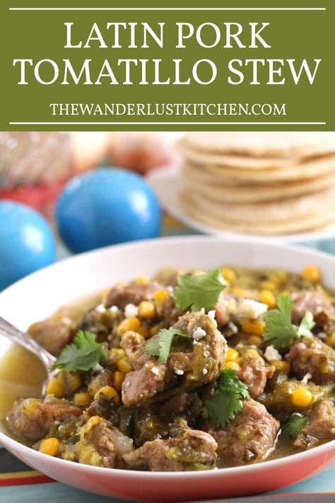 Unleash a flavor fiesta with our Latin Pork Tomatillo Stew, blending spicy chilies, zesty tomatillos, and mouthwatering pork for a stew that's bursting with Latin flair! Tomatillo Beef Stew, Pork Tomatillo Stew, Tomatillo Stew, Pork Stew Meat Recipes, Dinner Classics, Tomatillo Recipes, Pork Stew Meat, Green Chili Pork, Stew Meat Recipes