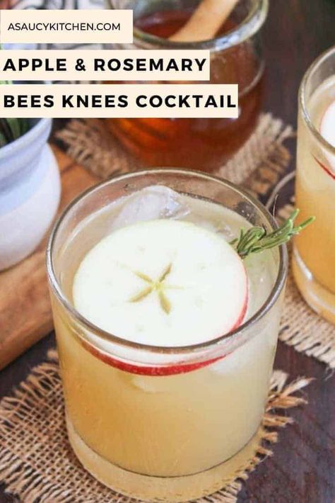 This apple bees knees cocktail adds a seasonal twist to the classic gin cocktail Gin Drink Recipes, Bees Knees Cocktail, Classic Gin Cocktails, Fall Cocktails Recipes, Gin Cocktail Recipes, Gin Drinks, Gin Cocktail, Bee's Knees, Honey Syrup