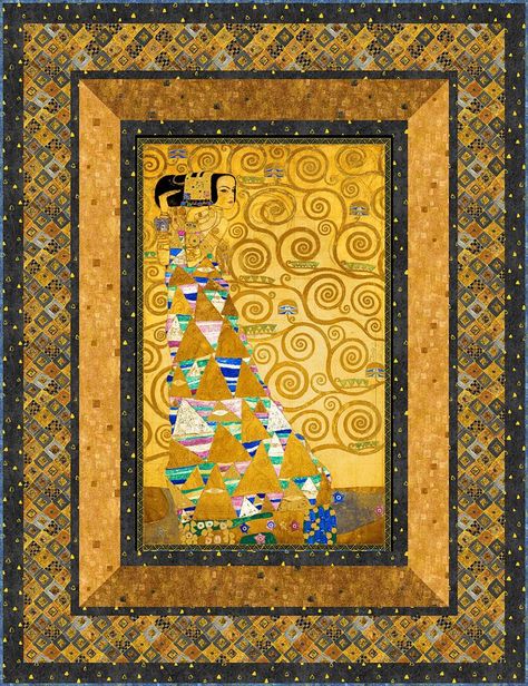 Klimt Quilt, Klimt Quilt Ideas, Klimt Quilt Patterns, Klimt Pattern Inspiration, Gustav Klimt The Kiss Quilt, Gustav Klimt Garden, Gustav Klimt Lake Attersee, Barrel Art, Klimt Fabric Quilts