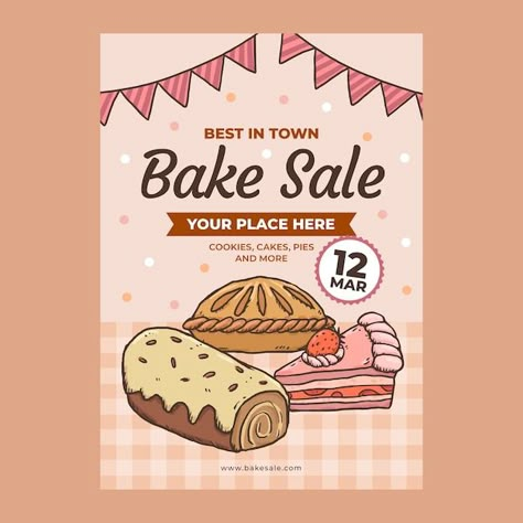 School Bake Sale Ideas Fundraising, Cute Advertisement Poster, Cake Sale Poster, Aesthetic Advertisement, Bakery Poster Design, Poster Food Design, Poster Advertising Design, Bake Sale Poster, Bakery Template