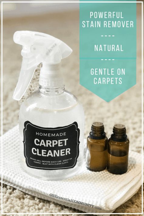 DIY carpet cleaner spray -- all natural and made with essential oils. Remove stains and deodorizes carpet from vomit, pet urine, food stains, drink spills, dirt, and other stains. Finally, a powerful homemade cleaner that's also gentle on carpet! {diy cleaner, natural cleaning, doTERRA, Young Living, essential oil recipe, free printable label and recipe} Natural Carpet Cleaner, Natural Stain Remover, Carpet Cleaner Solution, Carpet Cleaner Homemade, Diy Carpet Cleaner, Natural Carpet, Diy Sprays, Food Stains, Cleaning Spray