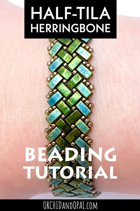 2 Hole Beads Diy Jewelry, Quadratile Beads Patterns, Miyuki Tila Beads Pattern, Bead Bracelet Diy Tutorials, Beaded Herringbone Bracelet, Bracelet Tila Tutorials, Tila Bead Patterns Free, Tila Bead Bracelet Patterns, Miyuki Half Tila