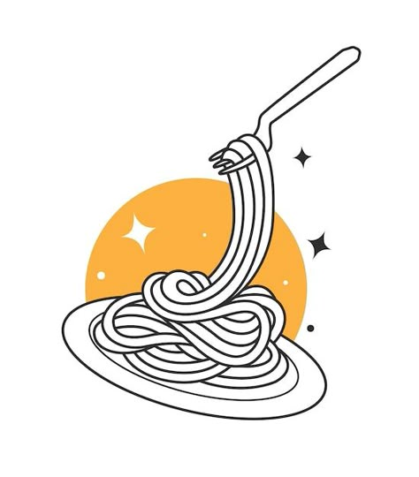 Spaghetti Drawing Easy, Pasta Illustration Art, Pasta Drawing Easy, Pasta Doodle Drawing, Spaghetti Doodle, Spaghetti Tattoo, Spaghetti Drawing, Pasta Sketch, Spaghetti Illustration