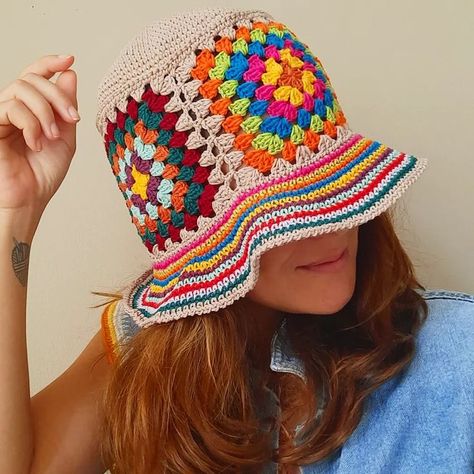 Granny Square Crochet Patterns Free, Hat Patterns Free, Crocheted Hat, Crochet Knit Hat, Bonnet Crochet, Crochet Bucket Hat, Crochet Simple, Fun Crochet, Crochet Fashion Patterns