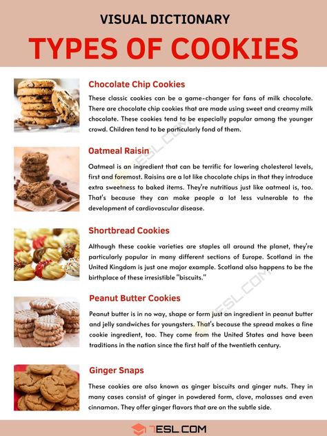 Types Of Cookies List, Types Of, Fresh Basil Recipes, Different Types Of Bread, Ginger Biscuits, Cookie Types, Spritz Cookies, Ginger Nut, Crinkle Cookies