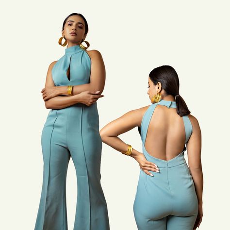 Embrace elegance with our Frosty Fella set! Featuring premium knitted fabric, a keyhole front, and flared pants with center pleating for a flattering silhouette. The open back and zip closure add a touch of sexiness. #Jumpsuit #HalterNeck #RetroAesthetic #Backless #BlackOutfit #PartyWear #WeekendVibe #ModernStyle Flared Pants, Weekend Vibes, Retro Aesthetic, Black Outfit, Flare Pants, Halter Neck, Open Back, Modern Style, Knitted Fabric