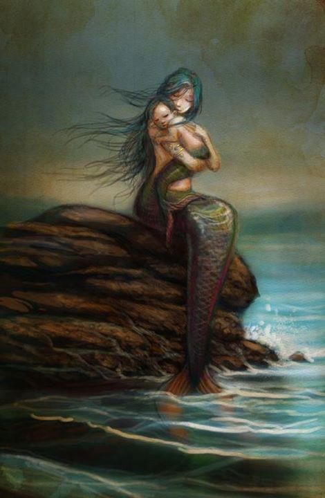 .A hug is worth a thousand words.    Art by Aaron Lee Pocock. Water Faerie, Magical Scenery, Mermaid Beauty, Fantasy Universe, Mermaid Images, Fantasy Mermaids, Mermaid Fairy, Mermaid Drawings, Fantasy Magic