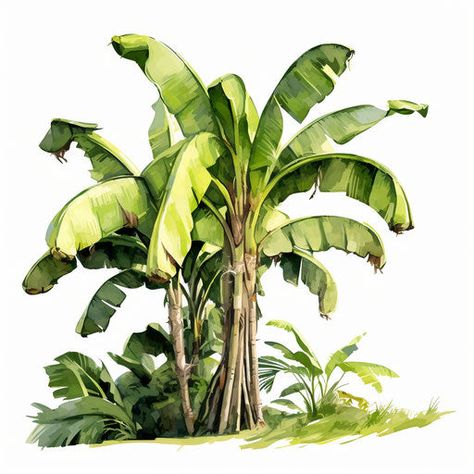 Banana Tree Clipart in Oil Painting Style Artwork: High-Res 4K & Vector Watercolor Tree Png, Banana Tree Watercolor, Banana Tree Painting, Banana Tree Drawing, Banana Tree Illustration, Confectionery Design, Botanical Sketchbook, Tree Watercolor Painting, Watercolor Paintings Nature