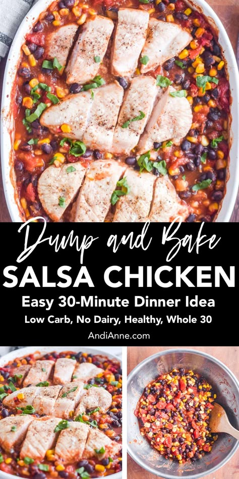 Lean Chicken Breast Recipes, Black Bean Chicken Recipes, Healthy Dump And Bake Recipes Dinners, Dump And Bake Recipes Healthy, Low Budget Dinner Ideas, Dump And Bake Dinners, Chicken Salsa Bake, Salsa Baked Chicken, Salsa Chicken Meal Prep