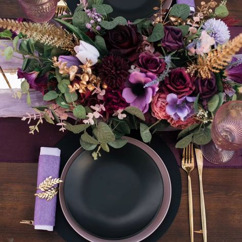 PURPLE - PLUM Wedding Decorations Package Purple And Red Wedding Theme Decor, Dark Purple Wedding Aesthetic, Plum Wedding Colors Colour Palettes, Dark Purple Wedding Decor, Purple Black Gold Wedding, Plum Colored Wedding, Amethyst Wedding Theme, Plum Wedding Decor, Moody Purple Wedding