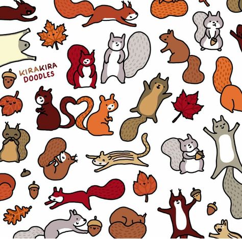 Fall doodles, squirrels, leaves, acorns Fall Doodles, Autumn Doodles, Happy Squirrel, Squirrel Art, Animal Doodles, Cute Squirrel, Wallpaper Stickers, Bullet Journal Doodles, Journal Doodles