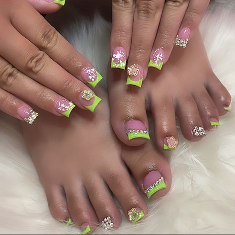 Matching Nail And Toe Sets, Acrylic Toe Nails, Nail Sets, Unique Acrylic Nails, Pink Nail Designs, Bling Acrylic Nails, Rancho Cucamonga, Toe Nail Designs, Short Acrylic Nails Designs