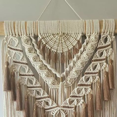 Macrame Mural, Brown Macrame, Hanging Diy, Small Macrame, Macrame Wall Hanging Diy, Macrame Wall Hanging Patterns, Wall Hanging Diy, Macrame Wall Art, Macrame Hanging