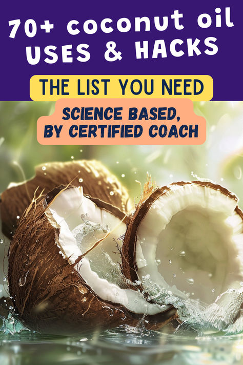 Image of a coconut. Text reads: 70+ coconut oil uses and hacks. The list you need. Science based, by certified coach. Liquid Coconut Oil, Coconut Health, Coconut Oil And Baking Soda, Coconut Oil Benefits, Cold Pressed Coconut Oil, Coconut Oil For Teeth, Virgin Oil, Coconut Oil For Acne, Coconut Oil For Face