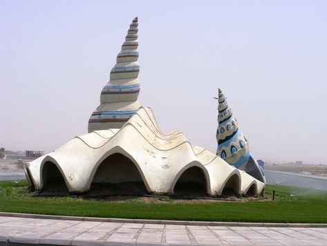 Sea Shell Sculptures | JEDDAH DAILY PHOTO Sea Shell Architecture, Shell House Architecture, Seashell Architecture Concept, Shell Building Architecture, Shell Design Architecture, Sea Architecture Concept, Shell Architecture Concept, Shell Structure Architecture, Seashell Architecture