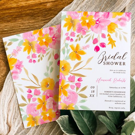 Floral Bridal Shower Invitations Watercolor Flowers, Wedding Shower Invitations Zazzle, Garden Bridal Shower Invitations, Watercolor Bridal Shower Invitations, Pink Floral Watercolor, Wedding Announcement Cards, Garden Bridal Showers, Country Floral, Floral Bridal Shower Invitations