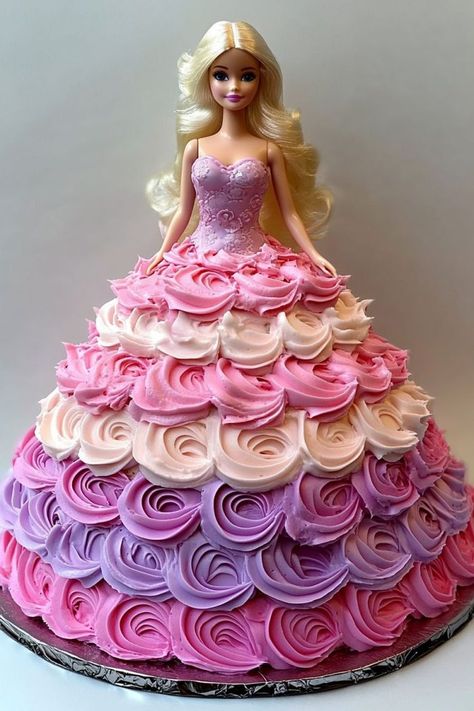 Barbie Fairy Cake, Doll Cake Buttercream, Baby Doll Cake, Cake Pop Party, Barbie Cake Ideas, Princess Cupcake Dress, Barbie Dress Cake, Doll Cake Designs, Barbie Doll Birthday Cake