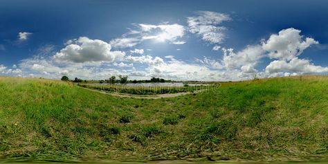 Equirectangular panorama 360 degrees. Beautyful landscape - blue sky, lake and g , #Ad, #degrees, #Beautyful, #Equirectangular, #panorama, #landscape #ad Panorama Photography Landscapes, Sky 360, Panorama 360, Sky Textures, Green Grass, Garden View, Landscape Photos, Blue Sky, Beautiful Nature