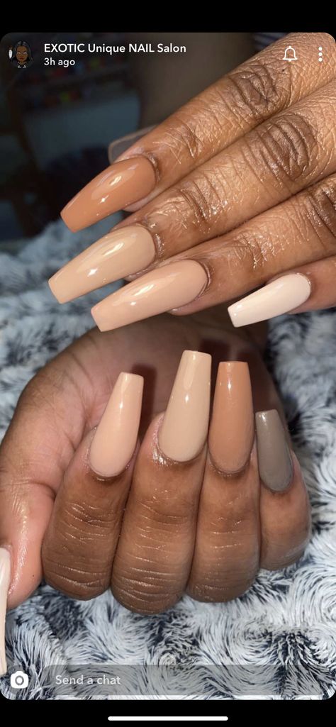 Fall Nail Colors For Brown Skin, Nails For Brown Skin Tone, Skin Tone Nails, Nails Suggestions, Different Shades Of Brown, Caramel Skin, Brown Acrylic Nails, Brown Acrylic, Red Acrylic Nails