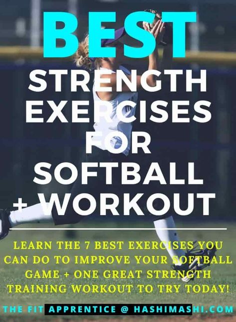 Softball Strength Training - Learn about the 7 best exercises you can do to improve your softball game + one great strength training workout to try today. softball strength training | exercises for softball | best exercises for softball | strength training for softball | strength training for softball players | softball strength training for pitchers | softball strength training for hitters | softball strength training for throwing Softball Conditioning Workouts, Softball Workouts, Youth Softball, Strength Training Exercises, Softball Pitcher, Softball Drills, Softball Training, Softball Catcher, Softball Coach