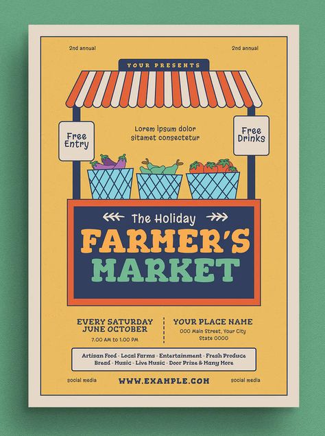 Market Advertising Poster, Pop Up Market Poster Design, Farmers Market Poster Design, Food Market Poster, Market Flyer Design, Market Poster Design, Farmers Market Flyer, Farmers Market Poster, Event Advertisement