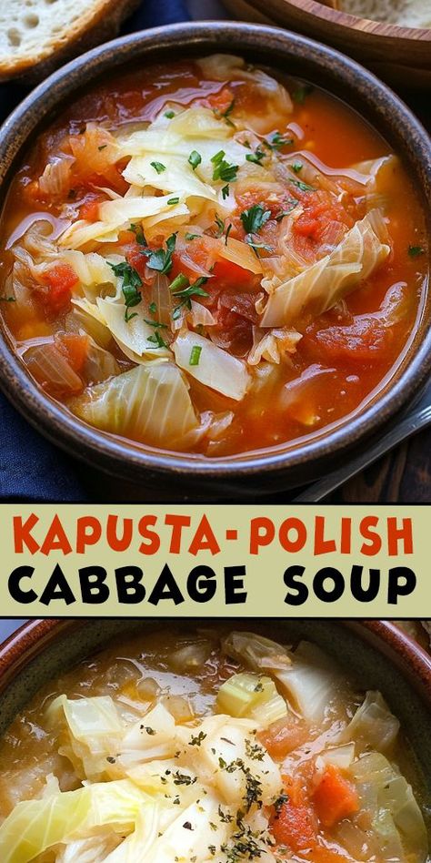 Discover the comforting flavors of Kapusta, a classic Polish cabbage soup that’s hearty, healthy, and delicious! 📌 Save this Pin for later and try making this delicious Polish comfort food today! 🇵🇱 🍲 🔗 Click the link to get the full recipe and impress your family with a traditional Polish meal they'll love! 👩‍🍳👨‍🍳 #PolishRecipes #CabbageSoup #Kapusta #TraditionalRecipes #ComfortFood #HealthyEating Polish Cabbage Soup, Kapusta Recipe, Polish Cabbage, Smoked Kielbasa, Polish Soup, Kielbasa And Cabbage, Cabbage Soup Recipe, Sauerkraut Soup, Chili Soup