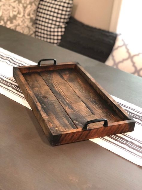 Bed Tray Ideas, Diy Wooden Table, Farmhouse Serving Trays, Rustic Serving Trays, Tray Ottoman, Wooden Centerpieces, Rustic Tray, Tray Coffee Table, Wood Farmhouse