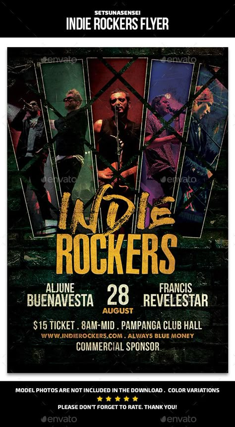 Indie Rockers Flyer Band Flyer Design, Rockstar Design, Indie Concert, Band Flyer, Advertisement Ideas, Rock Fest, Banners Design, Concert Poster Design, Loud Music