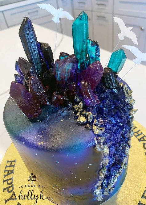 View Cakes By Design - Cakes By HollyK Cakes With Crystals, Holographic Birthday Cake, Agate Cake, Cute Sweet 16 Birthday Cakes, Fantasy Cakes, Wedding Cake With Crystals, Chakra Cake, Geo Cakes, Celestial Cakes