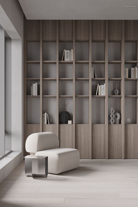 Minimalist Bookshelves, Minimalist Shelves, Shelving Design, Regal Design, Living Room Design Inspiration, Bookshelf Design, Shelf Design, Architecture Interior Design, Office Interior Design