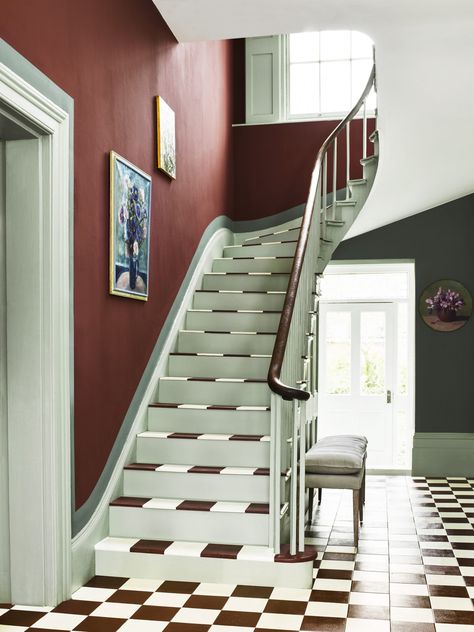 59 hallway ideas to make the ultimate first impression | Real Homes Red Wall Paint, Red Hallway, Red Dining Room, Wall Color Combination, Words On Wood, Tiled Hallway, Choosing Paint, Hallway Flooring, Bold Decor