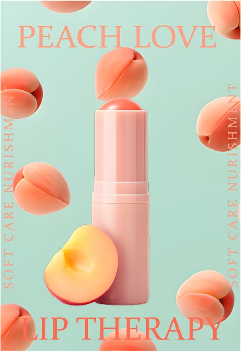 Peach lip balm poster design. by Isbah noor Lip Balm Branding Design, Beauty Poster Design Ideas, Cosmetic Design Poster, Skincare Poster Design Ideas, Makeup Design Poster, Cosmetics Advertising Design, Cosmetic Poster Design Advertising, Make Up Poster Design, Cosmetic Ads Design