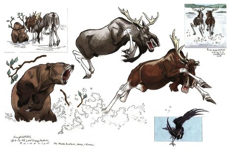 Moose design for Brother Bear Bear Concept Art, Brother Bear Art, Moose Pictures, Character Design Animals, Baby Animal Drawings, Brother Bear, Baby Drawing, Animal Anatomy, Animal Character