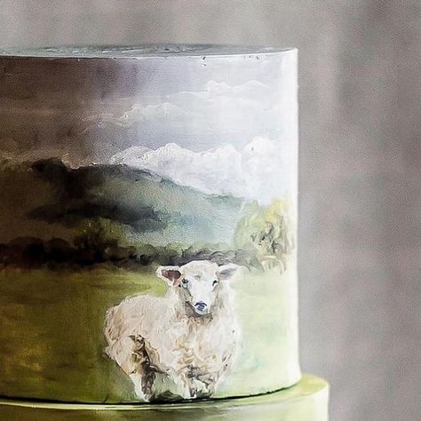 Louise Vincent on Instagram: "Sheep! I love painting on to cakes with cocoa butter and dusts. It allows you to create so much depth compared to other edible mediums. You can keep building up the painting, layer after layer if you need to. 💕" Hand Painted Cakes, Painted Cakes, Velvet Cake, Red Velvet Cake, Love Painting, Cocoa Butter, Red Velvet, Sheep, Cocoa