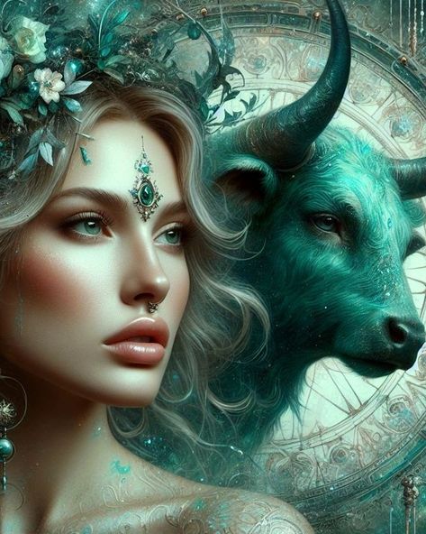 Taurus Woman Art, Zodiac Signs Art, Faces Tattoo, Taurus Season, Taurus Art, Taurus Woman, Jungle Green, Face Tattoo, Zodiac Love