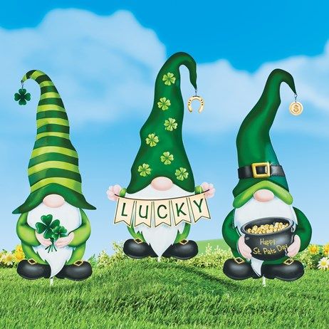 Irish Garden, Gnome Pictures, Green Outfits, Striped Hat, Saint Patties, St Pats, Garden Gnome, Gnomes Crafts, Collections Etc