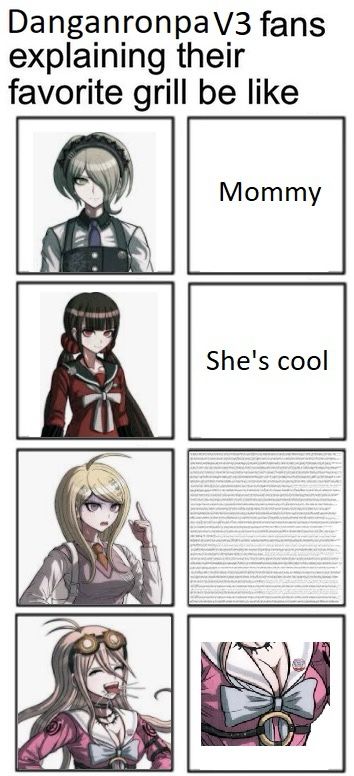 Itto X Ms. Hina, Pretty Blood Characters, Danganronpa V3 Characters, Hope's Peak Academy, Spike Chunsoft, Danganronpa Funny, Danganronpa Memes, Trigger Happy Havoc, Trigger Happy