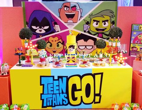 Matias Teen Titans Go 5th birthday party Teen Titans Decoration, Teen Titans Go Birthday Party, Teen Titans Go Birthday, Teen Titans Birthday Party, Baby Boy Birthday Themes, Birthday Teen, 7th Birthday Party Ideas, Sweet Buffet, 5th Birthday Party