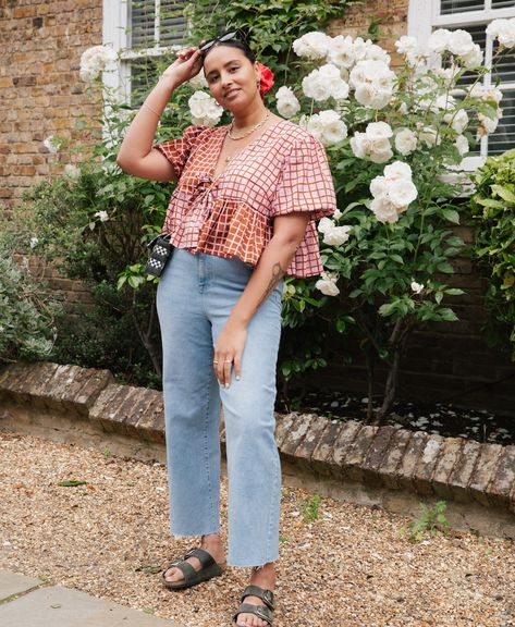 Happy launch day @tillybuttons ✨ Meet ‘Nell’ the latest pattern from my pals at TATB and I might be biased because they used my fabric on the pattern envelope but I think it’s their best yet! A more modest take on ‘that’ Ganni tie front top but for those of us trying to keep the girls away, it features clever hidden poppers. Oh and don’t get me started on the sleeves! I made this in two colours of my grid print which is currently on a boat making its way to me (slowly) right now along wi... Tie Front Top Pattern, Sewing Labels, Tilly And The Buttons, Tapestry Kits, Grid Print, Tie Front Top, On A Boat, Creation Couture, Tie Front Blouse