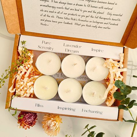 The tealights sample pack has been revamped! What do you think? As I updated the core collection, I also created a second set featuring the spring/summer blends. Perfect for discovering new aromas and also a wonderful gift idea 🎁 The tealights are nice and chunky so will last up to 4 hours each. Both are now available at www.nickisaromatics.com ♥ . . . . . #tealights #naturalcandles #naturalhome #NaturalHome #naturalhomevibes #naturalhomestyle #candlegift #candlegiftset #madeinscotland ... Candle Samples, Natural Candle Scents, Citrus Essential Oil, Gift Box Design, Light Candles, Geranium Essential Oil, Essential Oil Candles, Candle Gift Set, Natural Candles