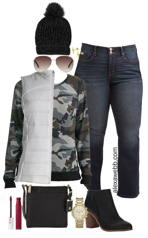 Plus Size Camo Outfits, Plus Size Jeans Outfit, Bootcut Jeans Outfit, Camo Outfit, Walmart Outfits, Alexa Webb, Women's Plus Size Jeans, Plus Size Winter Outfits, Camouflage Outfits